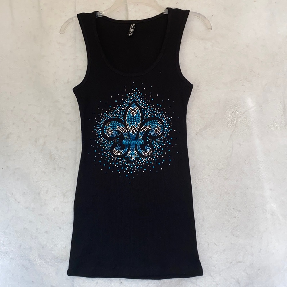Sweet Girl Sleeveless Pullover Rhinestone Fleur De Lis Tank Top